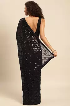 Black embroidered georgette saree with blouse
