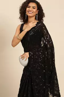 Black embroidered georgette saree with blouse