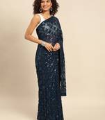 Navy blue embroidered georgette saree with blouse