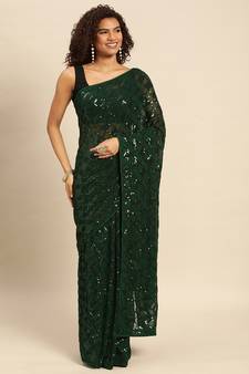 Green embroidered georgette saree with blouse