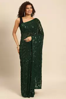Green embroidered georgette saree with blouse
