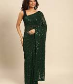 Green embroidered georgette saree with blouse