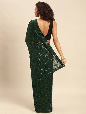 Green embroidered georgette saree with blouse 2