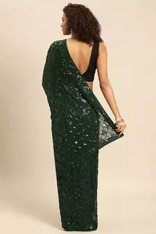Green embroidered georgette saree with blouse