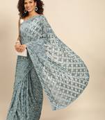 Grey embroidered georgette saree with blouse