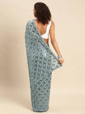 Grey embroidered georgette saree with blouse 2