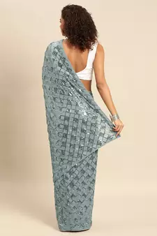 Grey embroidered georgette saree with blouse