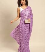 Pink embroidered georgette saree with blouse