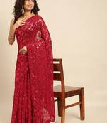 Red embroidered georgette saree with blouse