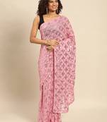 Light pink embroidered georgette saree with blouse