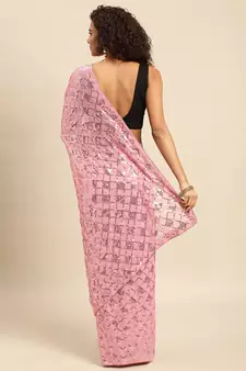 Light pink embroidered georgette saree with blouse