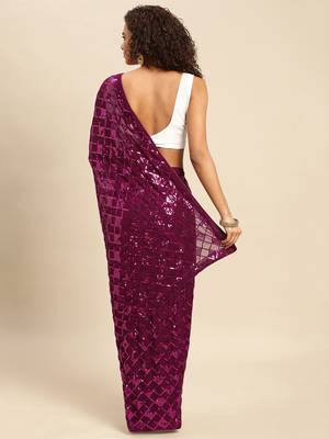 Wine embroidered georgette saree with blouse 2