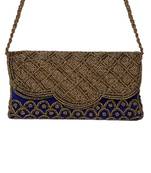 myDsGifts Women's Stylish Ethnic Handcrafted Clutch Bag, Embellishment Embroidery with Chain Strap, Beads, Sequin Work
