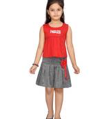 Red plain blended cotton girls-top-bottom