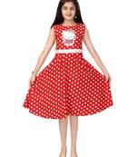 Red printed blended cotton kids-frocks