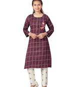 Purple embroidered cotton girls-top-bottom