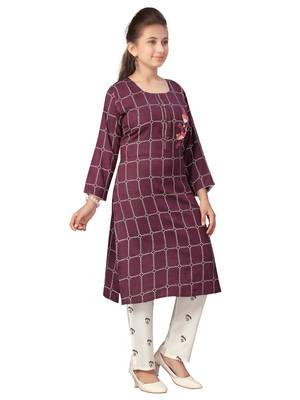 Purple embroidered cotton girls-top-bottom 2