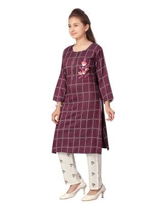 Purple embroidered cotton girls-top-bottom 3