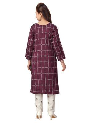 Purple embroidered cotton girls-top-bottom 4