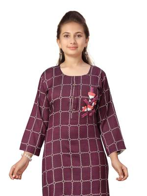Purple embroidered cotton girls-top-bottom 5