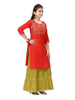 Red printed cotton girls-top-bottom 2