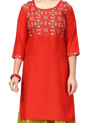 Red printed cotton girls-top-bottom 5