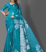 Aqua blue woven banarasi saree with blouse