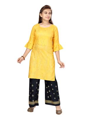 Yellow plain cotton girls-top-bottom 1