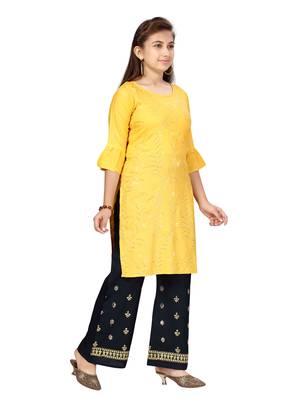 Yellow plain cotton girls-top-bottom 2