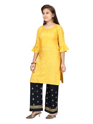 Yellow plain cotton girls-top-bottom 3