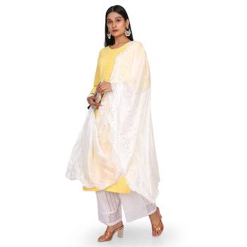 White Sequine Embroidered work Chinon Fabric Dupatta. 1