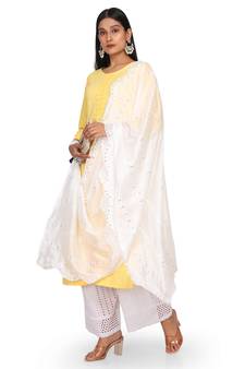 White Sequine Embroidered work Chinon Fabric Dupatta.
