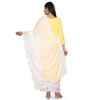 White Sequine Embroidered work Chinon Fabric Dupatta. 2