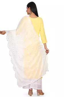 White Sequine Embroidered work Chinon Fabric Dupatta.