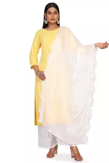 White Sequine Embroidered work Chinon Fabric Dupatta.