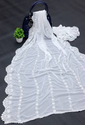 White Sequine Embroidered work Chinon Fabric Dupatta. 4