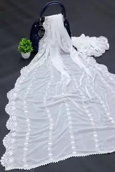 White Sequine Embroidered work Chinon Fabric Dupatta.