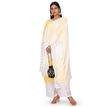 White Sequine Embroidered work Chinon Fabric Dupatta. 1