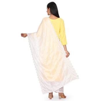 White Sequine Embroidered work Chinon Fabric Dupatta. 2
