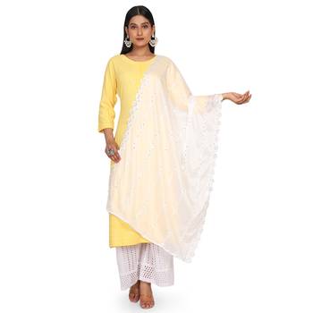 White Sequine Embroidered work Chinon Fabric Dupatta. 3