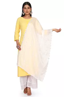 White Sequine Embroidered work Chinon Fabric Dupatta.