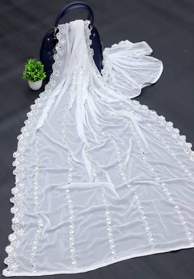 White Sequine Embroidered work Chinon Fabric Dupatta. 4