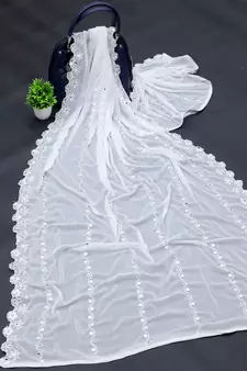White Sequine Embroidered work Chinon Fabric Dupatta.