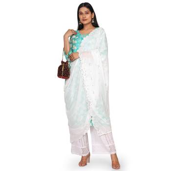 White Sequine Embroidered work Chinon Fabric Dupatta. 1