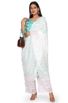 White Sequine Embroidered work Chinon Fabric Dupatta.