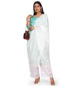 White Sequine Embroidered work Chinon Fabric Dupatta.