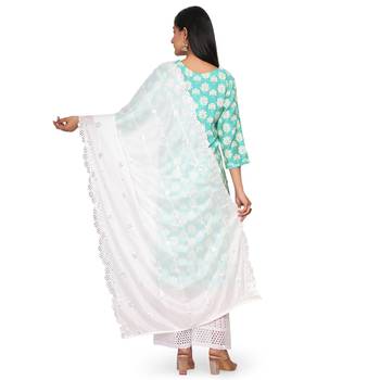 White Sequine Embroidered work Chinon Fabric Dupatta. 2