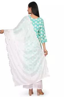 White Sequine Embroidered work Chinon Fabric Dupatta.