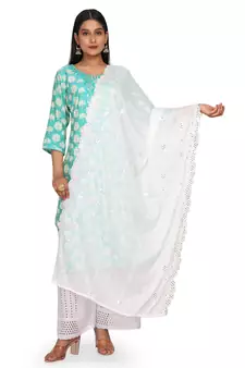 White Sequine Embroidered work Chinon Fabric Dupatta.