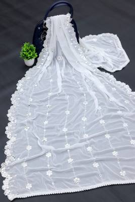 White Sequine Embroidered work Chinon Fabric Dupatta. 4